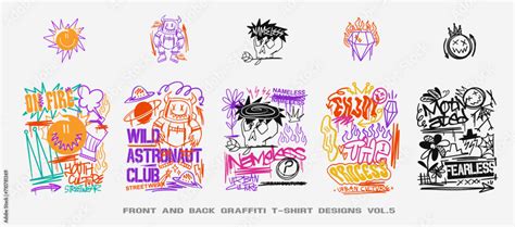 Graffiti T Shirt Designs Set Graffiti Poster Vector Illustration Streetwear Graphic For