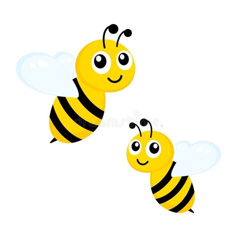 Cute Yellow Bees Set Happy Bees Character With Kind Eyes Stock