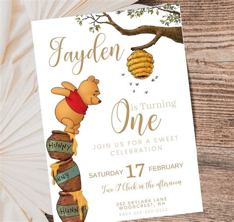 Editable Winnie The Pooh Birthday Invitation Classic Winnie Etsy