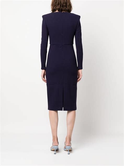 Roland Mouret Long Sleeve Wool Crepe Midi Dress Blue Farfetch