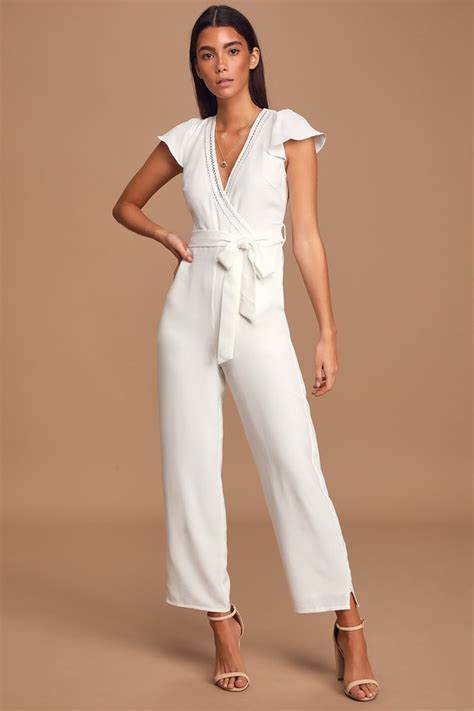 Chic White Jumpsuit Surplice Jumpsuit Wide Leg Jumpsuit Lulus