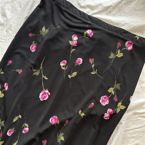 Notations Brand Vintage Black Maxi Skirt With Pink Depop