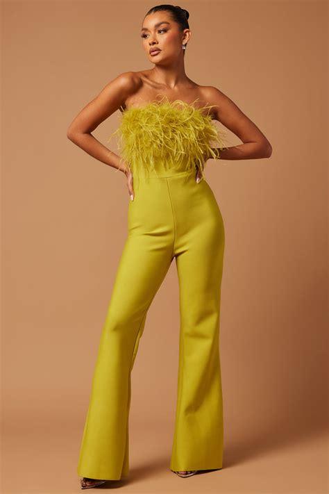 Fay Feather Bandage Jumpsuit Chartreuse Fashion Nova Luxe