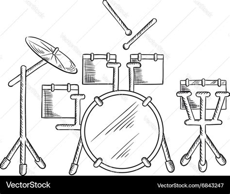 Sketch Of Drum Set With Traditional Kit Royalty Free Vector