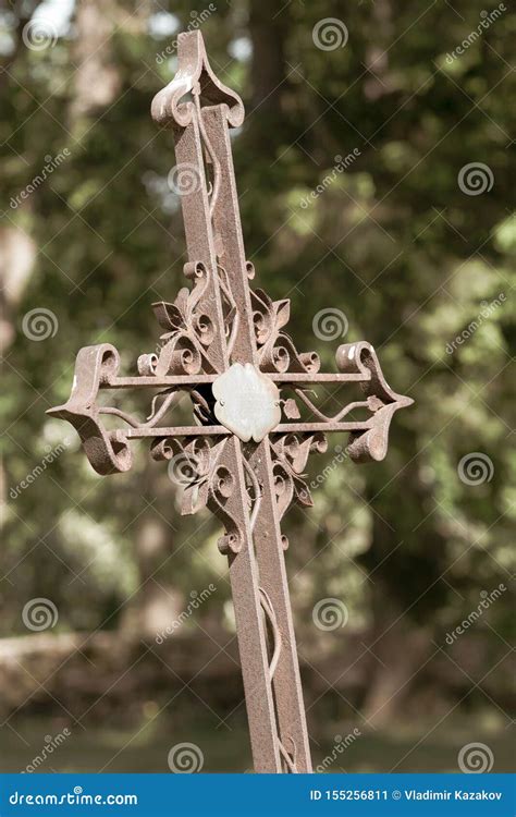 Inclined Old Curly Iron Forged Cross Stock Image Image Of Inclined