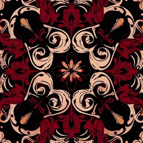 Premium Photo | A close up of a red and black floral design on a black ...