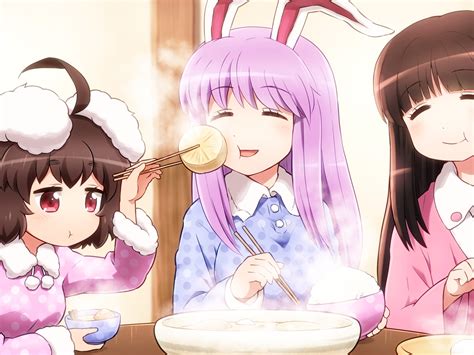 Animal Ears Blush Brown Hair Bunny Ears Bunnygirl Food Houraisan Kaguya