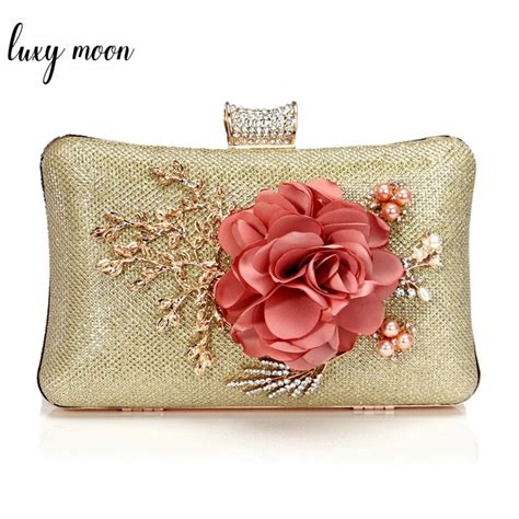 Beautiful Flower Clutch Bag For Women Elegant Pearl Crystal Evening