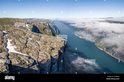 Aerial View Of Kjerag Plateau And Lysefjorden Norway Stock Photo Alamy