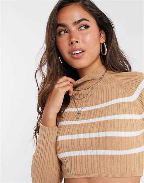 Asos Design Two Piece Sweater And Flared Pants In Camel Stripe Asos