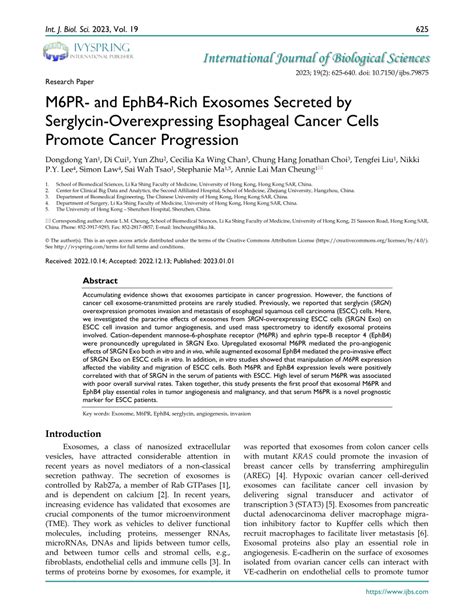 PDF M6PR And EphB4 Rich Exosomes Secreted By Serglycin