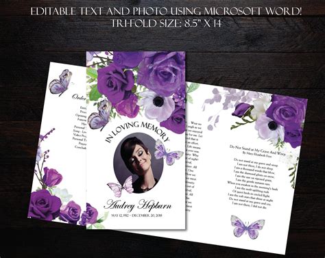 Funeral Obituary Template Pages Purple Funeral Program Etsy Uk | Hot ...