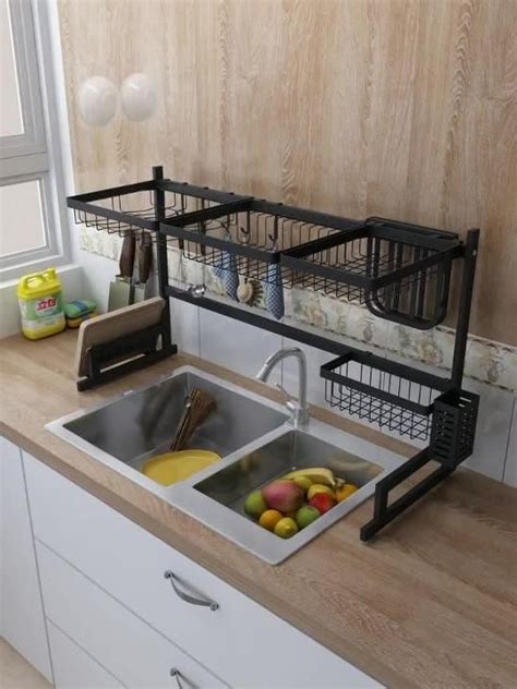 EModernDecor Avery 34 6 In Black Stainless Steel Standing Dish Rack