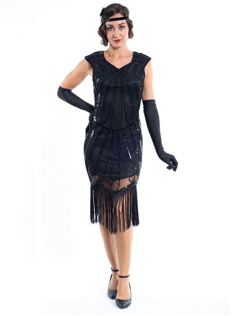 1920s Black Beaded Charlotte Flapper Dress - Flapper Boutique