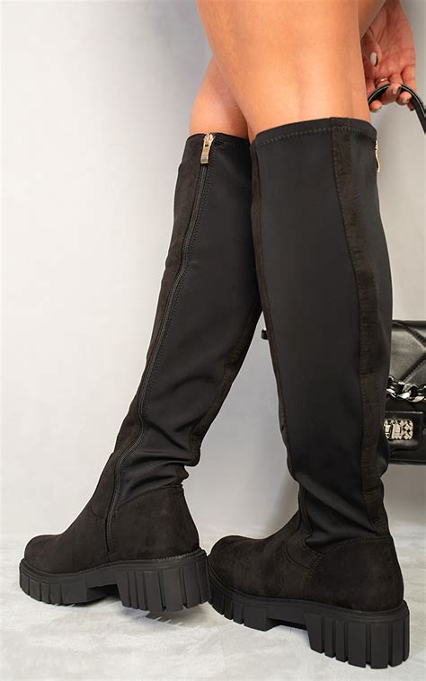 Lindsey Knee High Chunky Boots In Black S Ikrush