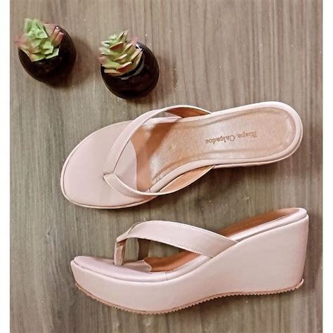 Sandália Feminina Tamanco Anabela Salto cm Baixo de Dedo Nude Novidade em Promocao Shopee Brasil