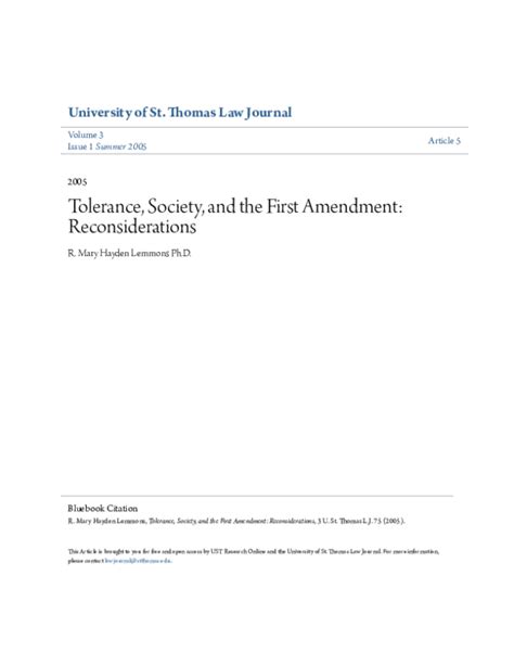 Pdf Tolerance Society And The First Amendment Reconsiderations R