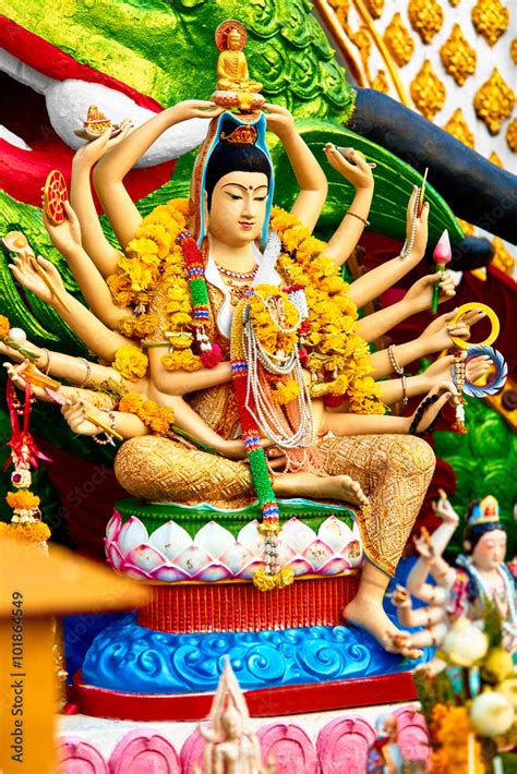 Religion In Thailand Statue Of Eighteen Arms Guanyin Shiva Buddha