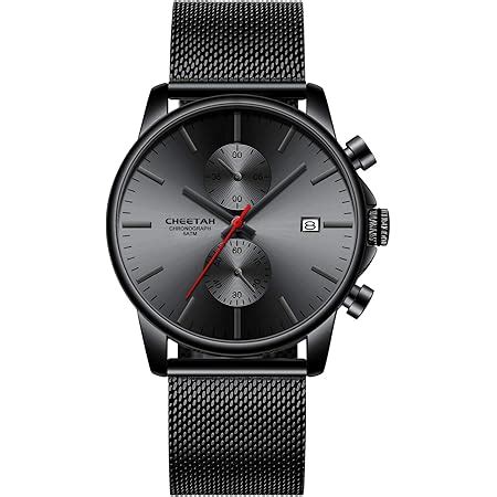 Montres Homme Mode Sport Quartz Analogique Noir Maille Acier Inoxydable