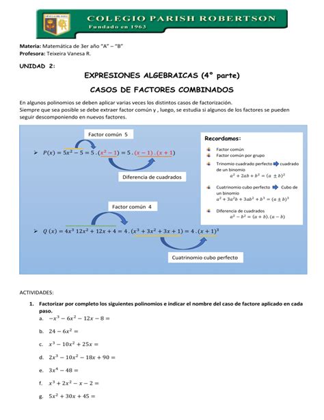 Unidad Parte Casos De Factoreo Combinados