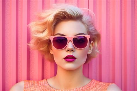 Premium Ai Image A Woman With Sunglasses And A Pink Shirt