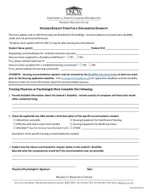 Fillable Online Housing Request Form For A Documented Disability Fax