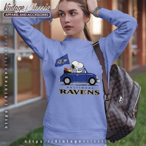 Snoopy Woodstock Driving Car Baltimore Ravens Shirt Vintagenclassic Tee