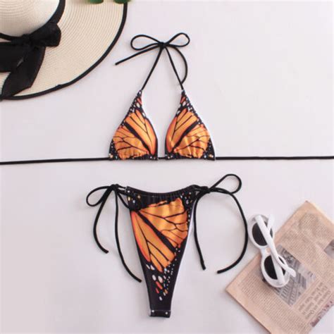 Women Micro Mini Bikini Set Ring Butterfly Thong Bathing Suit Swimwear