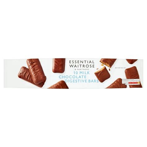 Essential Waitrose Milk Chocolate Digestive Bars 10 x 25g from Ocado