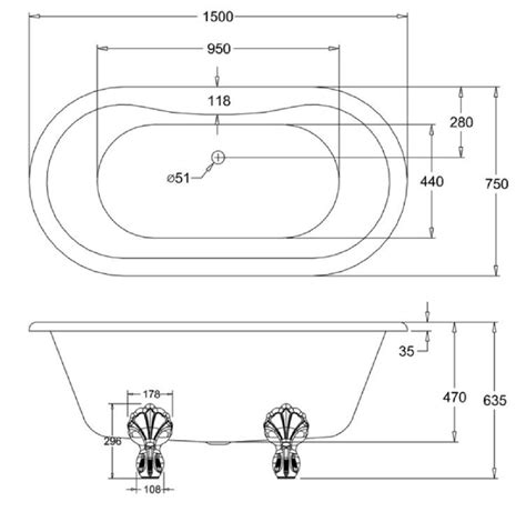 Casa Padrino Luxury Art Nouveau Bathtub White Black 150 X 75 X H 63