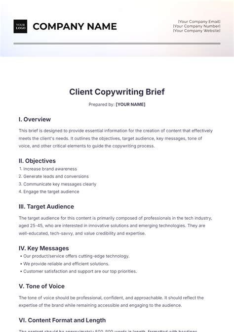 Free Client Copywriting Brief Template Edit Online And Download