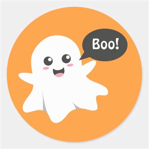 Cute Ghost That Goes Boo Happy Halloween Classic Round Sticker Zazzle