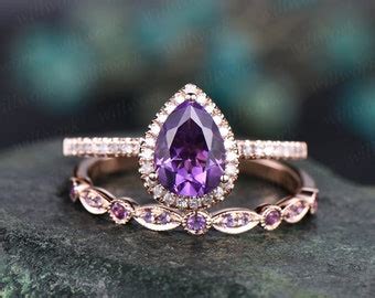 Amethyst Engagement Ring Pear Shaped Solid 14k Rose Etsy