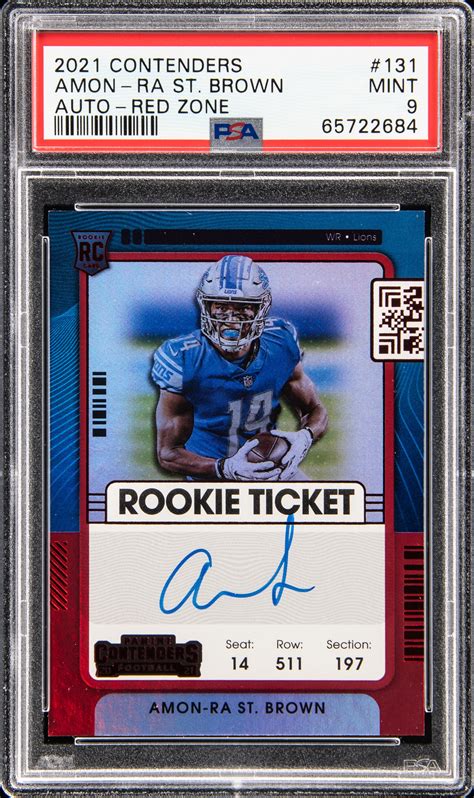 Amon Ra St Brown 2021 Contenders 131 Rookie Ticket Auto Red Zone