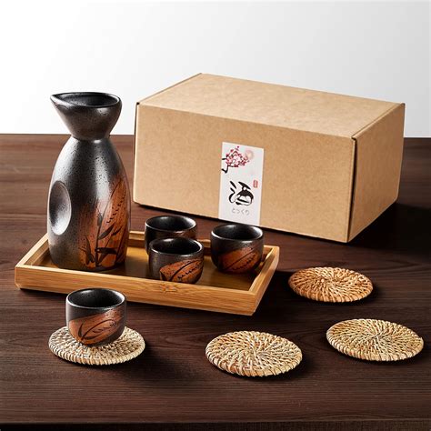 Piece Traditional Japanese Sake Set With Tray Korean Soju Glass Black Sake Cups Saki Cup Set