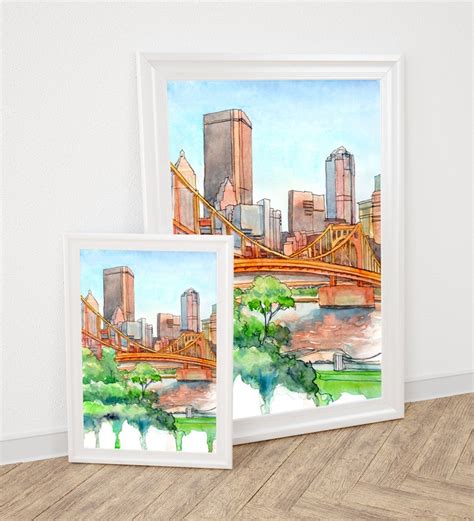 Pittsburgh Skyline Wall Art Print Cityscape Watercolor Etsy