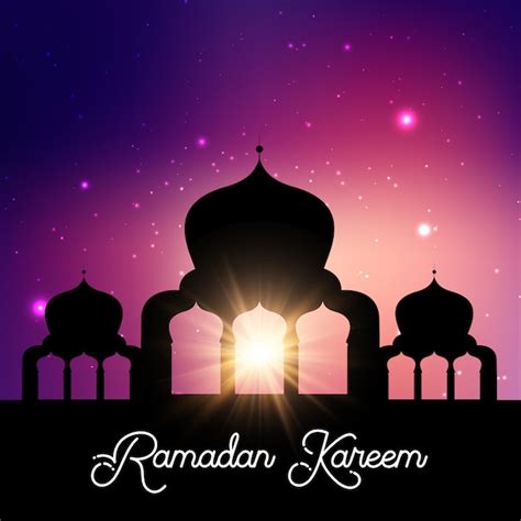 Fondo de ramadán kareem con el cielo nocturno de la silueta de la