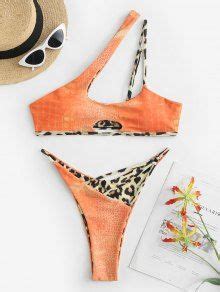 Zaful Snakeskin Leopard Print Strappy Keyhole Bikini Swimwear In Dark