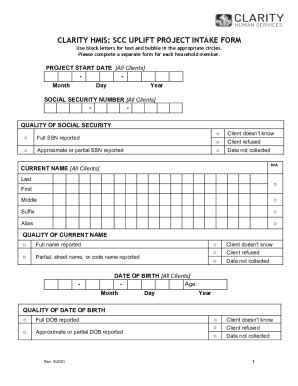 Fillable Online SCC UPLIFT PROJECT INTAKE FORM CLARITY HMIS Fax Email