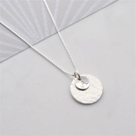 Personalised Hammered Silver Disc Necklace Sterling Silver Circle