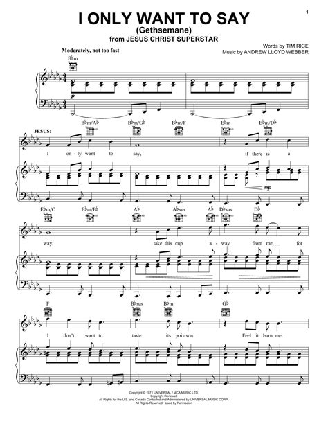 Andrew Lloyd Webber I Only Want To Say Gethsemane Sheet Music Notes