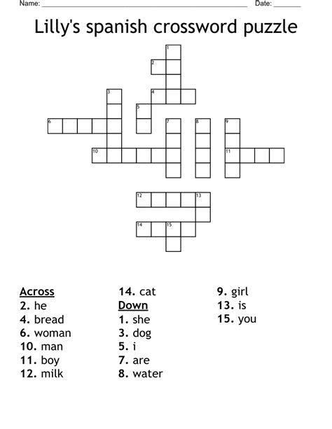 Lilly S Spanish Crossword Puzzle Wordmint