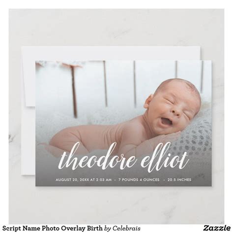 Script Name Photo Overlay Birth Announcement Zazzle Geburtsanzeige