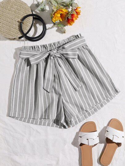 Search Striped Belted Paperbag Shorts Shein Usa