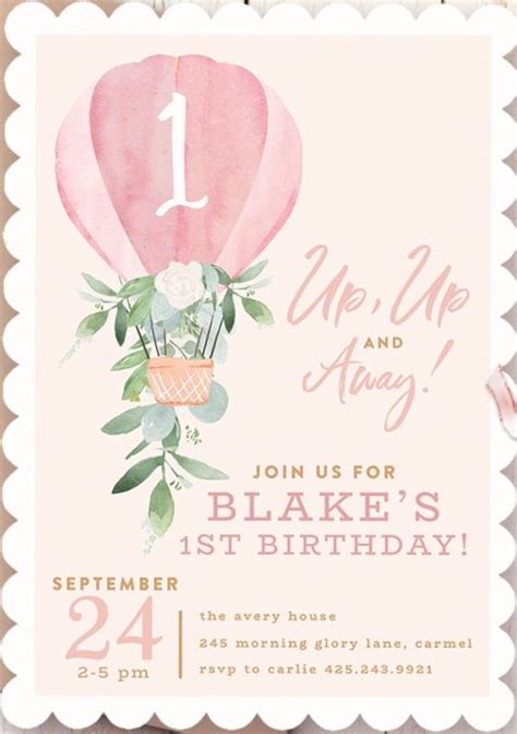 Floral Hot Air Balloon Birthday Invitation Template Greetings Island