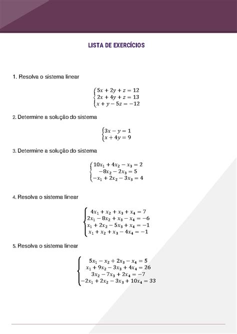 Exercícios Extras convertido LISTA DE EXERCÍCIOS Resolva o sistema