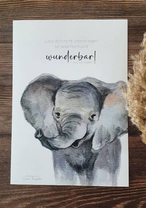 Sei Wild Frech Und Wunderbar Poster A4 Elefant Aquarell Riesenklein