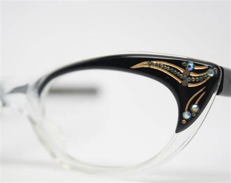 Black Rhinestone Cat Eye Glasses Cateye Eyeglasses Nos Vintage Glasses Etsy