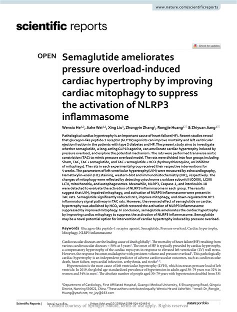 Pdf Semaglutide Ameliorates Pressure Overload Induced Cardiac