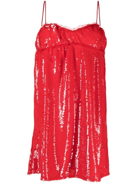 GANNI Sequinned Sleeveless Minidress Red FARFETCH